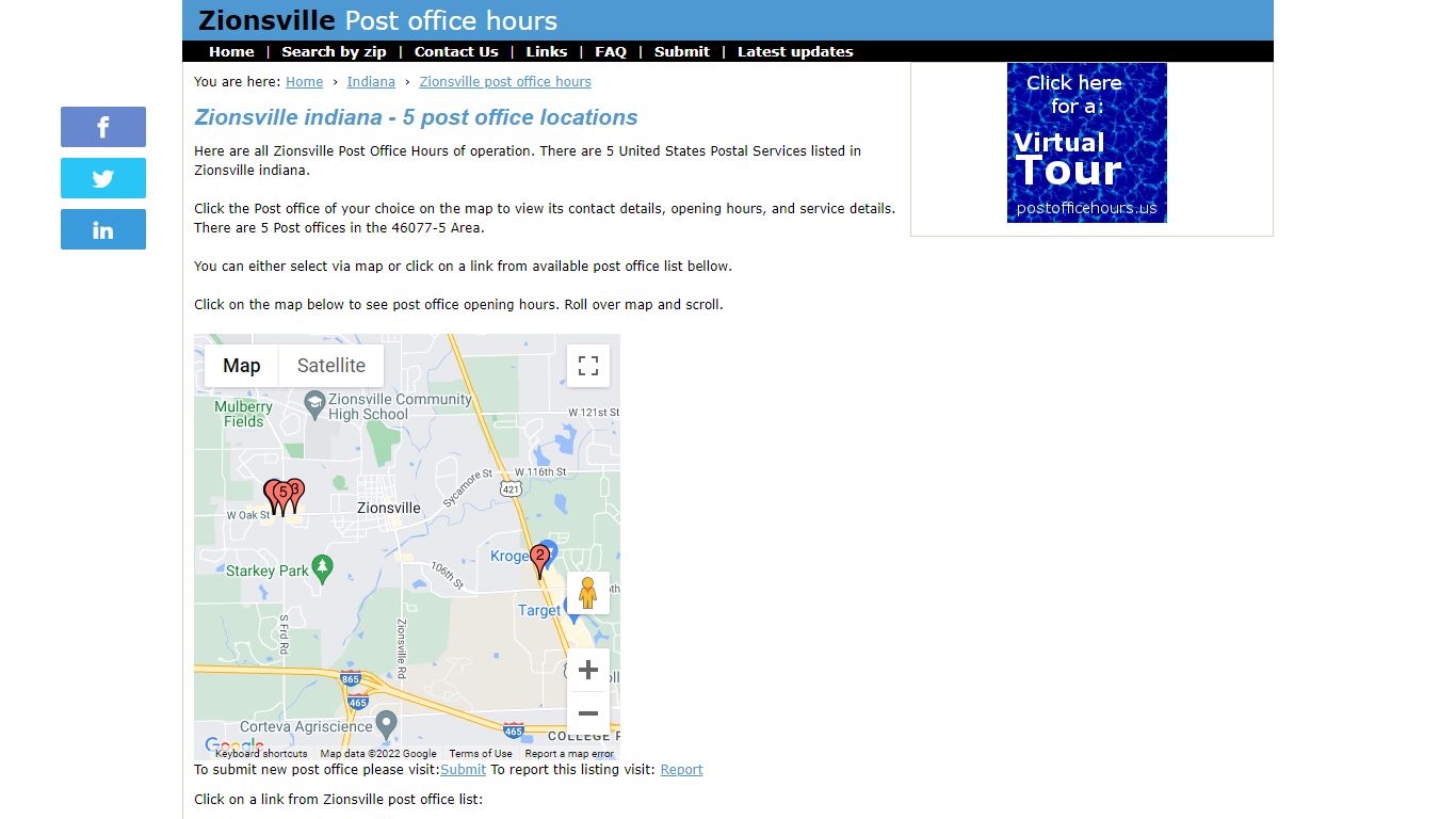 Zionsville Post office hours - postofficehours.us