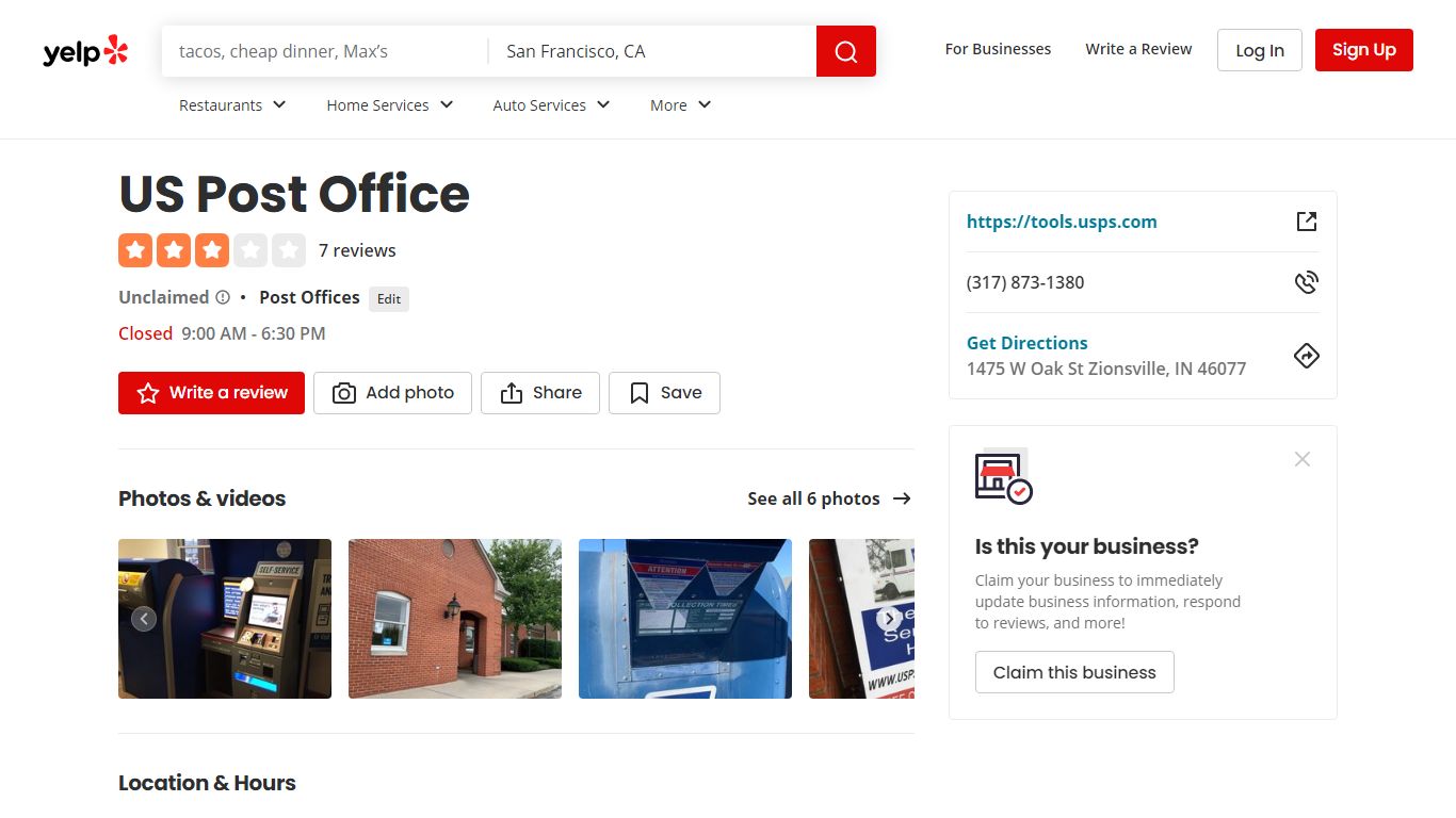 US POST OFFICE - Post Offices - 1475 W Oak St, Zionsville, IN - Yelp